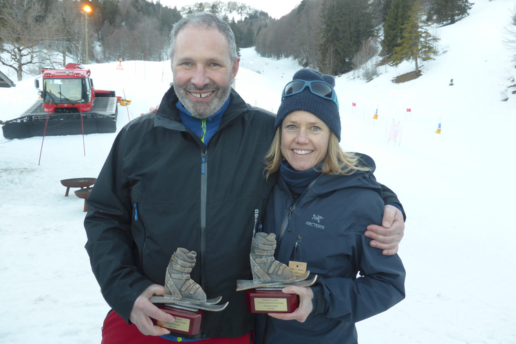Portrait der Skirennen-Siegerin, Florence Brenzikofer (basellandschaftliche Landrätin) und des Skirennen-Siegers, Georg Nussbaumer (Kantonsrat Solothurn)